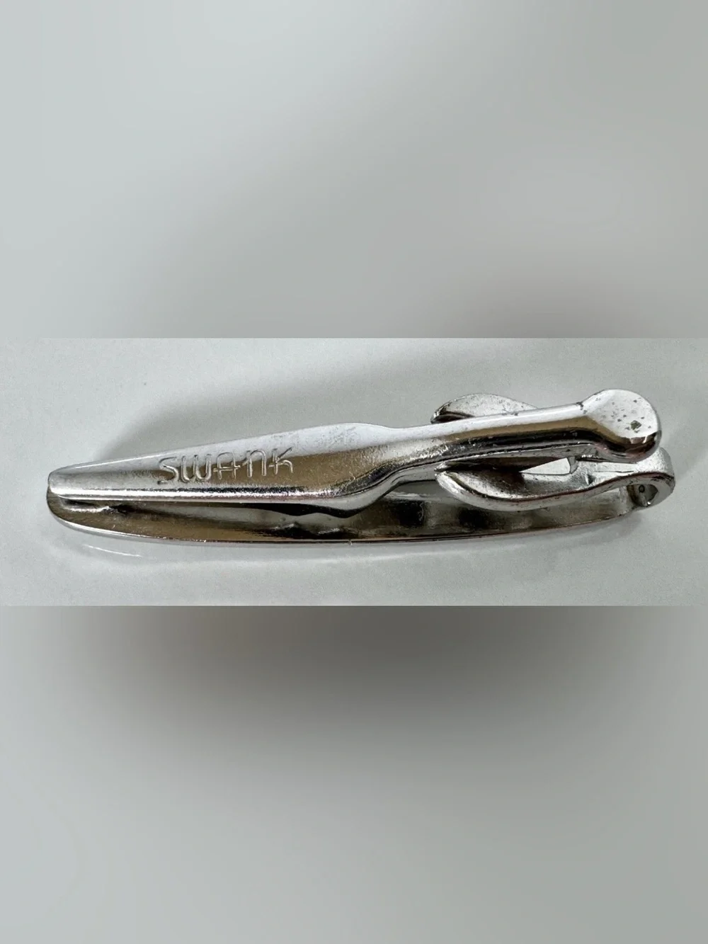 Swank Silver Tone Tie Bar Clip 1.5 Inch Metal Asymmetrical Signed Men's #1546